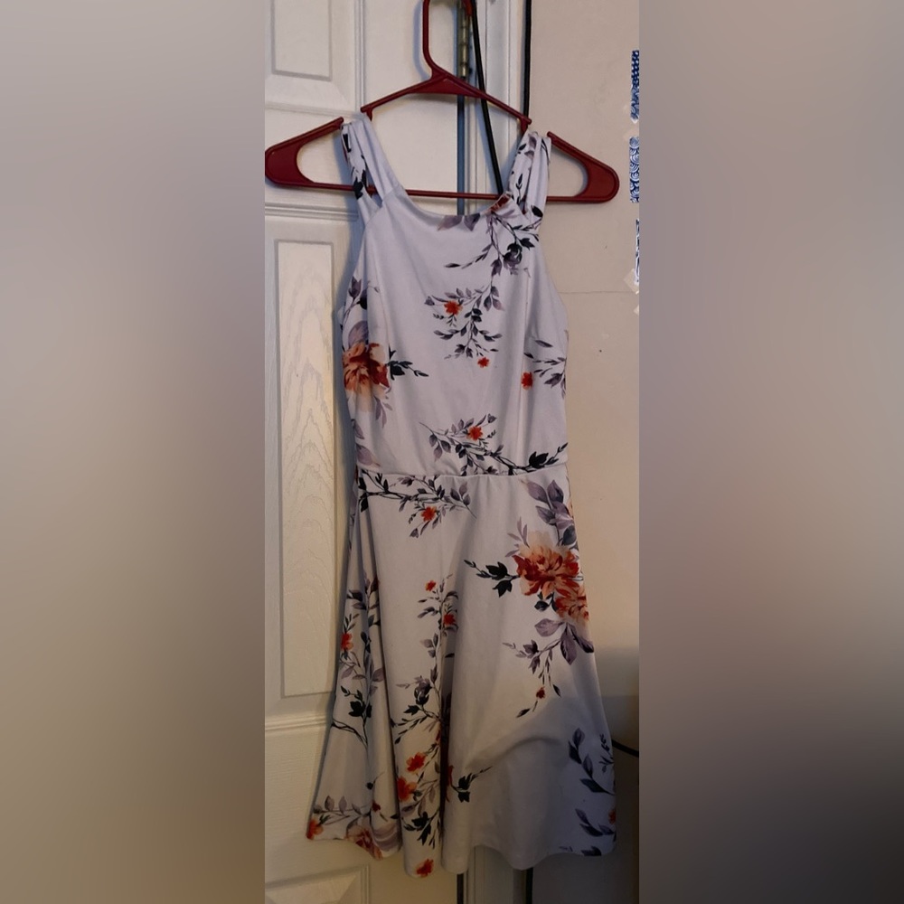 Unbranded White Floral A-Line Double-Strap Dress - Picture 3 of 4